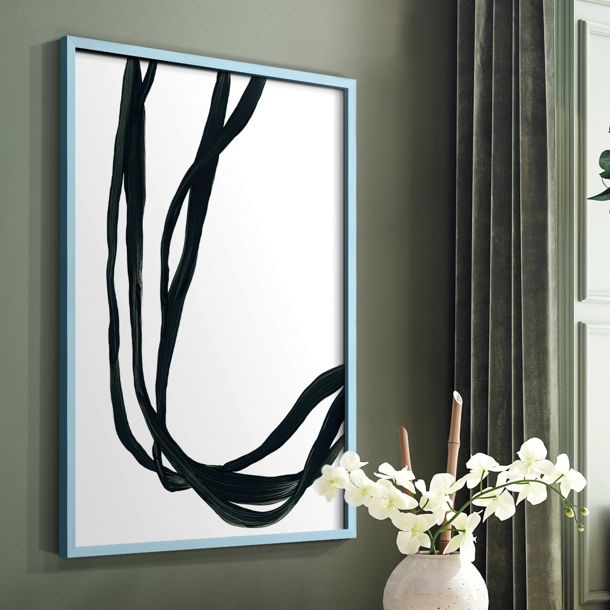 Onyx Ribbon II in Blue Solid Wood 11 x 14 Framed Print