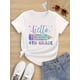 thumbnail image 1 of Camiseta de algodón puro de manga corta para niña con cuello redondo, informal y cómoda. Ideal para usar todo el año. El estilo "New Journey" de cuarto grado es ideal para niñas de 4 a 13 años., 1 of 5