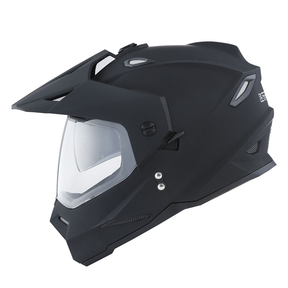 Large Matte Black GDM DK-650 Dual Sport Offroad Dirt Bike MX Motocross Helmet with Clear & Tinted Visors 