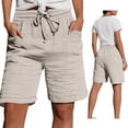 thumbnail image 5 of Womens Bermuda Shorts Casual Textured Drawstring Shorts Elastic Waist Loose Fit Summer Comfy Shorts with Pockets, 5 of 5
