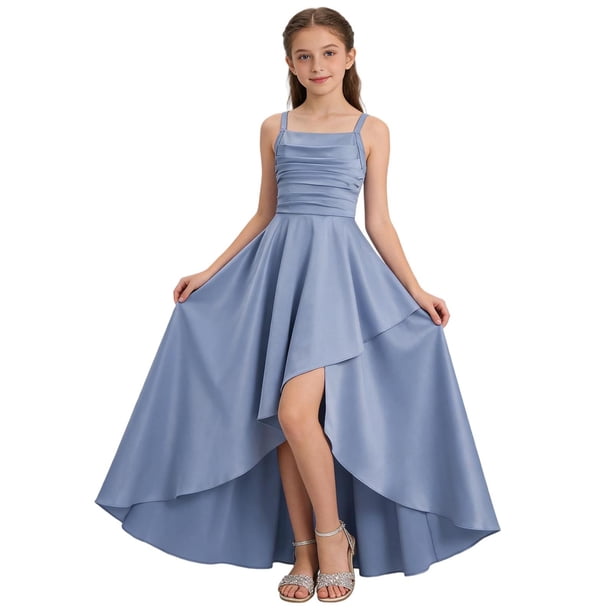Vestido de Manga Larga Una Línea para las Mujeres Elástico Twirly Patinador Escuela Vestido de Recital Cuello Redondo Sólido Vestido para Niña de 4-14 Años