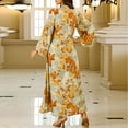 thumbnail image 4 of Aueoeo Abayas Dresss for Women Muslim Applique Long Sleeve Maxi Dress Flower Printed Loose Full Cover Islamic Dubai Robe Kaftan Abayas, 4 of 5