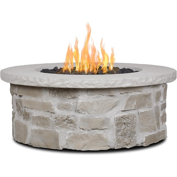Real Flame Scottsdale 40" Round Stone Propane Fire Pit Table in Beige