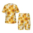 thumbnail image 1 of Fotbe White Marble Pattern Sunflower Pijama Estampada de 2 Piezas para Niños – Ropa de Dormir de Manga Corta Cómoda para Niños y Niñas, Camiseta y Shorts de Algodón-3X-Large, 1 of 6