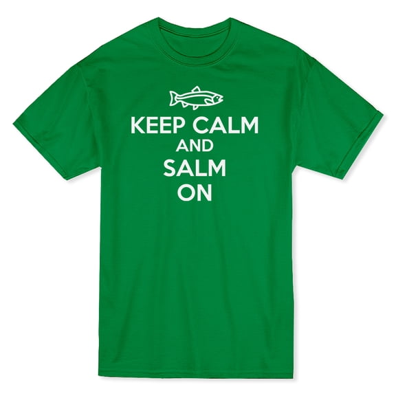 "Keep Calm And Salm On" Salmon Graphic At Center Chest Men's T-shirt