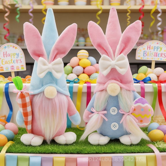 AZXY Easter Decoration, Flocked Bunny Gnome Plush Ornament, 11.4in Pastel Rabbit Gonk with Easter Egg, Spring Tabletop Decor for Home Indoor Outdoor Party Supplies