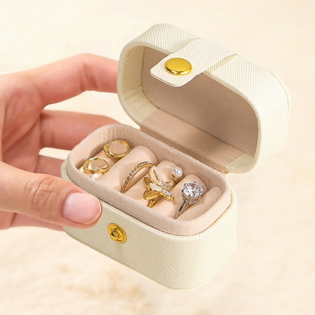 Organizador de estuche de joyería de viaje - Mini caja de joyas con interior de terciopelo para anillos, collares, pendientes - Almacenamiento portátil en PU para mujeres, regalos de damas de honor