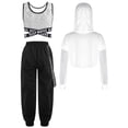 thumbnail image 2 of TiaoBug Kids Girls Hip Hop Jazz Street Dance Outfits Sequins Vest & Long Sleeve Crop Top & Cargo Pants Set Silver 8, 2 of 3