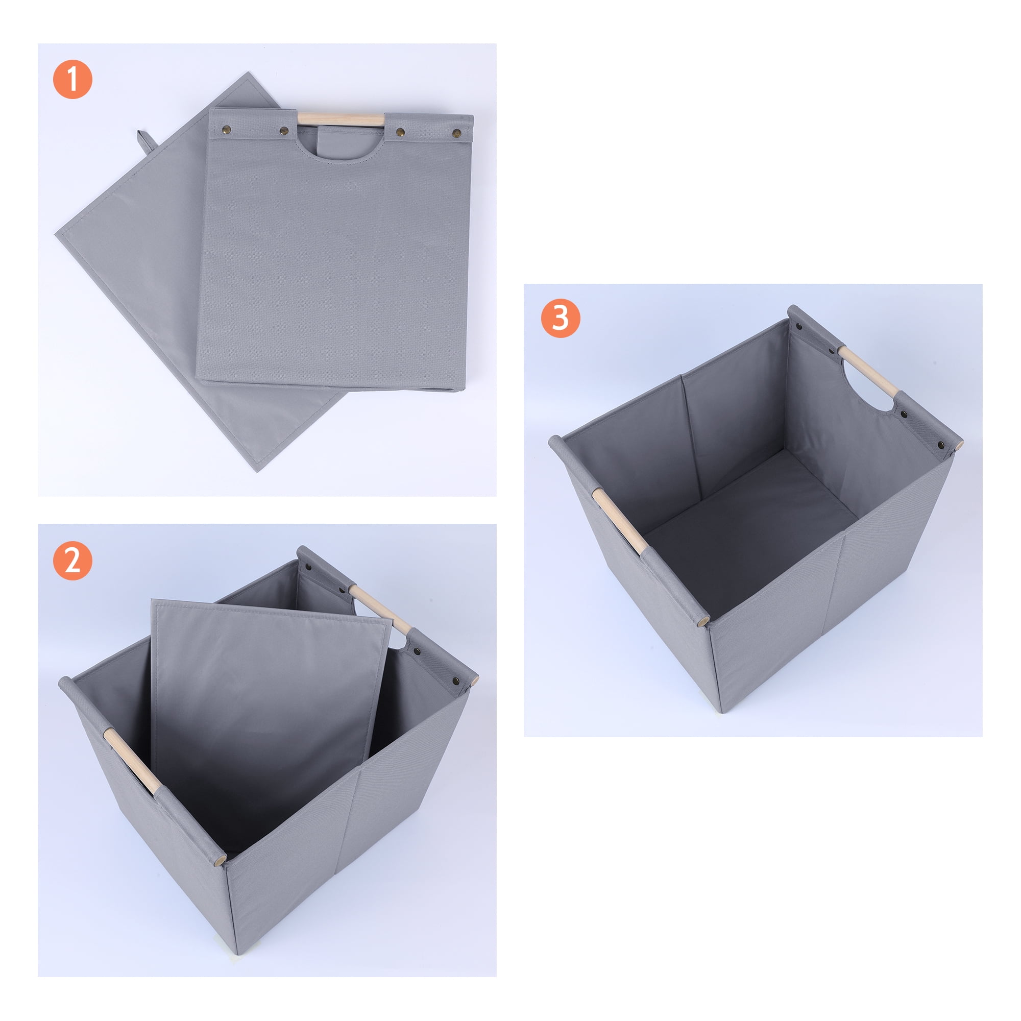 Unique Bargains Fabric Storage Bin with Wooden Handles Gray 15*12.8*12.8