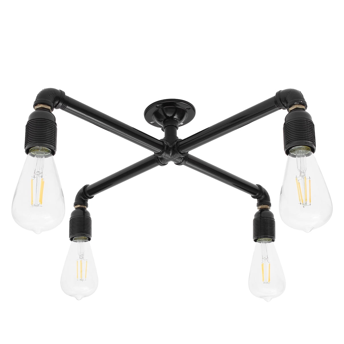 4 Way Cross Vintage Industrial Steampunk Black Iron Pipe Ceiling Light