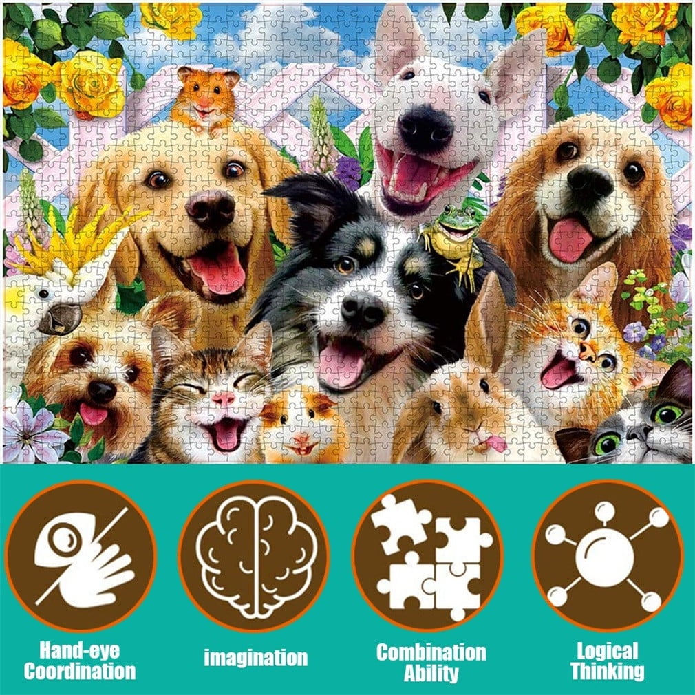 NEW Magical Animal Colorful Dog 1000Pcs Wooden Wood Puzzle Jigsaw Assembling Toy 