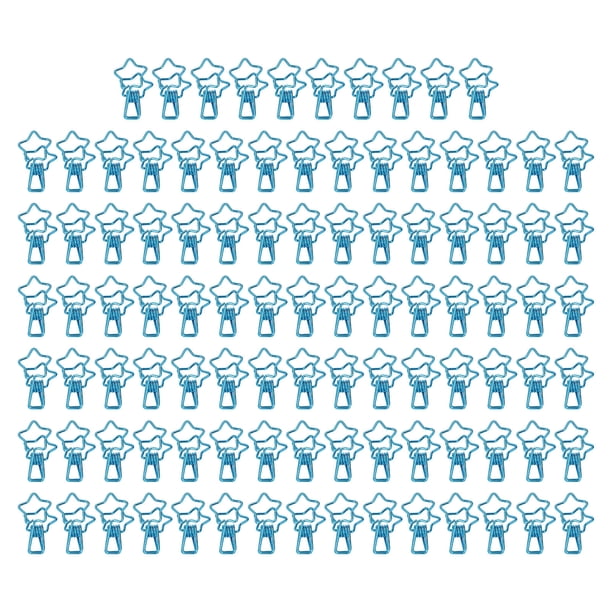 100 clips de carpeta con forma de estrella para estudiantes, bonitos dibujos animados, fuerte fuerza de sujeción, abrazaderas de papel de metal resistentes para billetes de cuenta, color azul