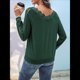 thumbnail image 4 of Camisetas con Cuello en V para Mujer, Blusas Bonitas de Encaje de Larga, Blusas Casuales Elegantes para Otoño e Invierno, Camisetas Modernas. Verde Oscuro XL, 4 of 10