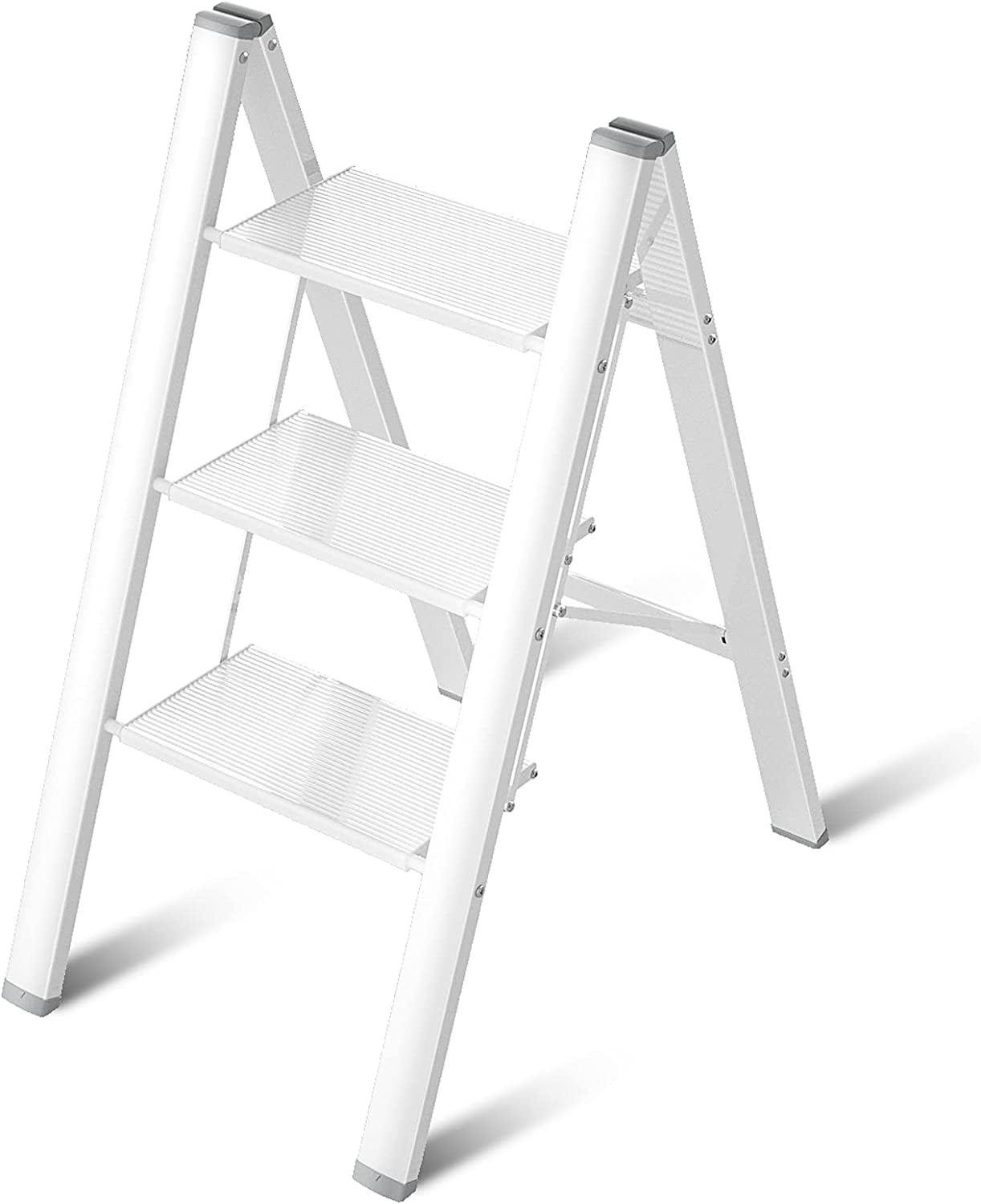 IZIRUNI 2 Step Ladder Folding Step Stool AntiSlip Wide Pedal Portable Stepladder Storage Shelf