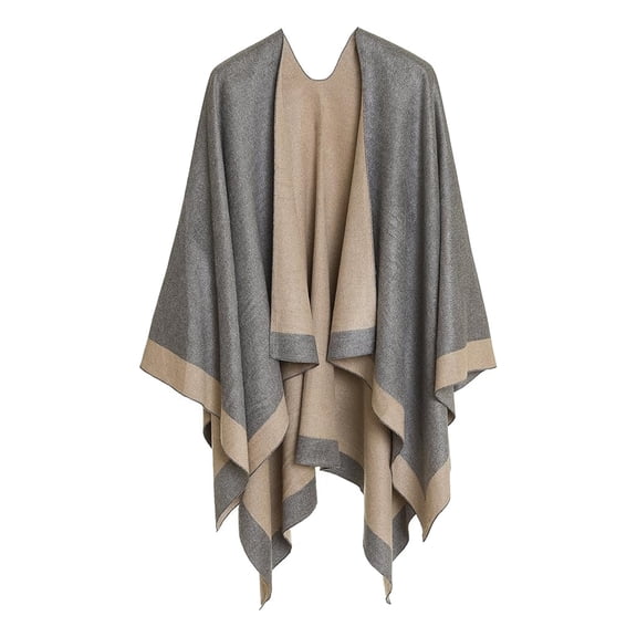 OQRKI Women's Winter Shawl Wrap Poncho Cape, Knit Open-Front Cardigan Sweater, Cozy Khaki Blanket Scarf for Fall and Winter