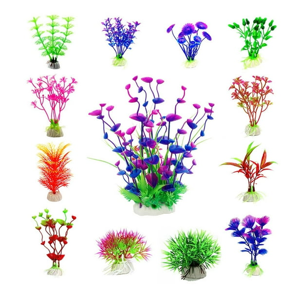Plantas acuáticas artificiales 13 piezas pequeñas plantas de acuario peces artificiales