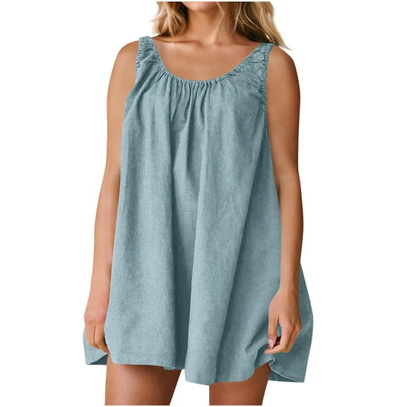 Efsteb Summer Dresses 2025 Trendy Womens Sleeveless Mini Dress Casual Loose Beach Vacation Sundress Tank Dress (Light Blue,XL)