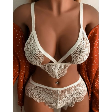 

Cathalem Lace Lingerie for Women plus Size Set Women Lingerie Set Lace Bra And Panty Set Two Piece Ladies Super Undies Night Underwear White X-Large