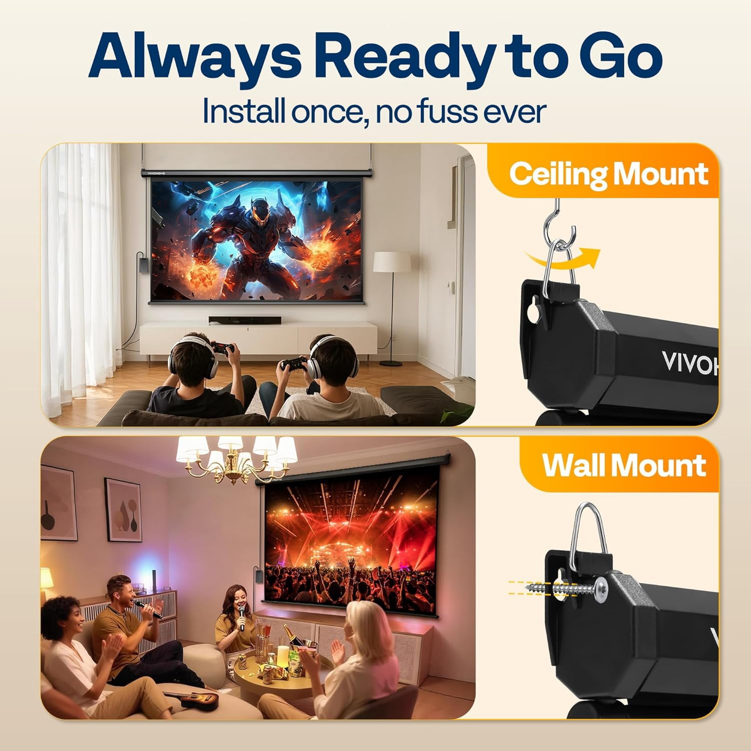 SPECSTAR Motorized Projector Screen with Remote, 16:9 84 Inch Auto Electric Projection Screen, HD 4K Movie Screen for Home Theater, Cinema, Office (73 x 41 Black)