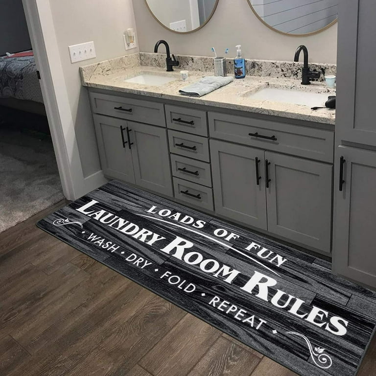 Black Laundry Room Runner Rug, Fun Rug Floor Mat For Washroom