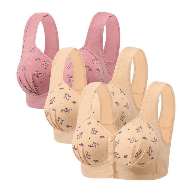 Posijego Women's Front Closure Bra 3 Pack Push up Wireless Bra Full Coverage Support Breathable Everyday Bras