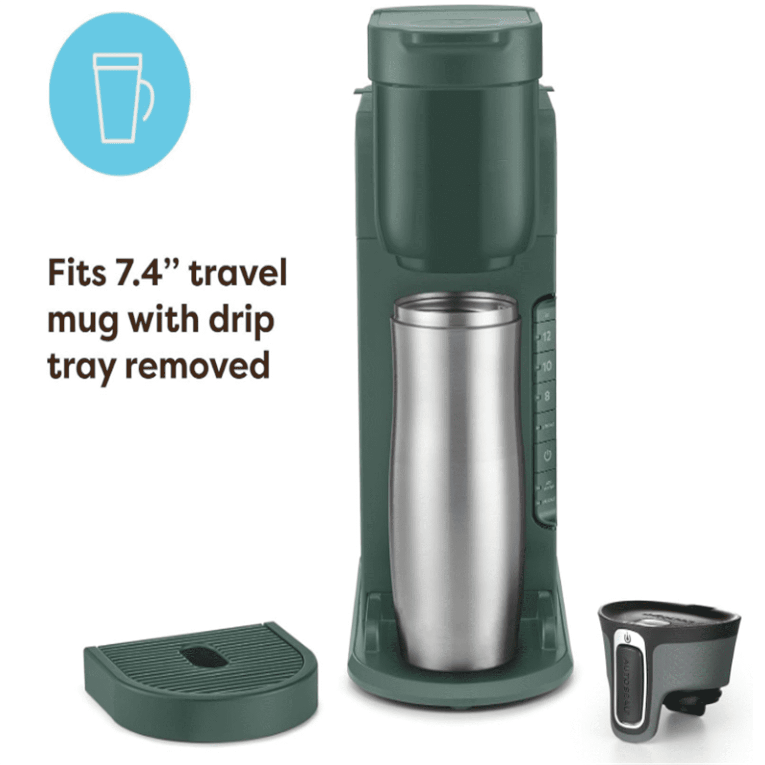 Single Serve Coffee Maker, 3 Brew Sizes, Strong Button Feature, 42oz Removable Reservoir, Evergreen