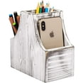 thumbnail image 2 of Remote Control Holder, Coffee Table Decor 3-Compartment Wooden Desktop Office Supply Storage Organizer, Rustic White, 2 of 7
