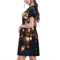 thumbnail image 2 of Balery Elegant Golden Blue Ornaments Vestidos sueltos de manga corta para mujer, vestidos de verano 2025, vestidos casuales de corte A con vuelo., 2 of 6