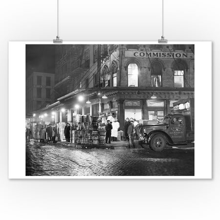 Produce Market on Washington Street at Night NYC Photo (9x12 Art Print, Wall Decor Travel