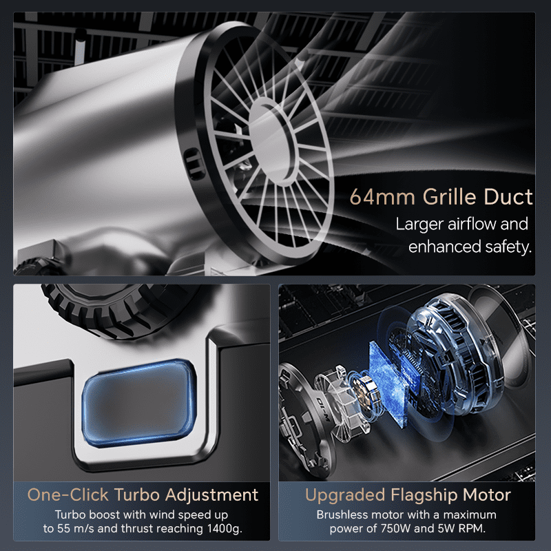 BOOSTER violent turbo fan, 64MM powerful portable blower, car dryer, 4 speeds, 55m/s, 4000MAH, 750W, suitable for garden cleaning, car drying, snow blowing, dust removal, leaf blowing