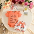 thumbnail image 2 of Baby Girl Outfits Letter Print Short Sleeve Crew Neck Ruffle Bowknot Onesie And Shorts Headband 3 Piece Casual Wear Girls' Clothing Sets 9 Months-12 Months, 2 of 8