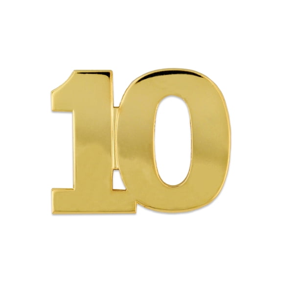 PinMart's Number 10 Ten 10th Anniversary Shiny Gold Lapel Pin