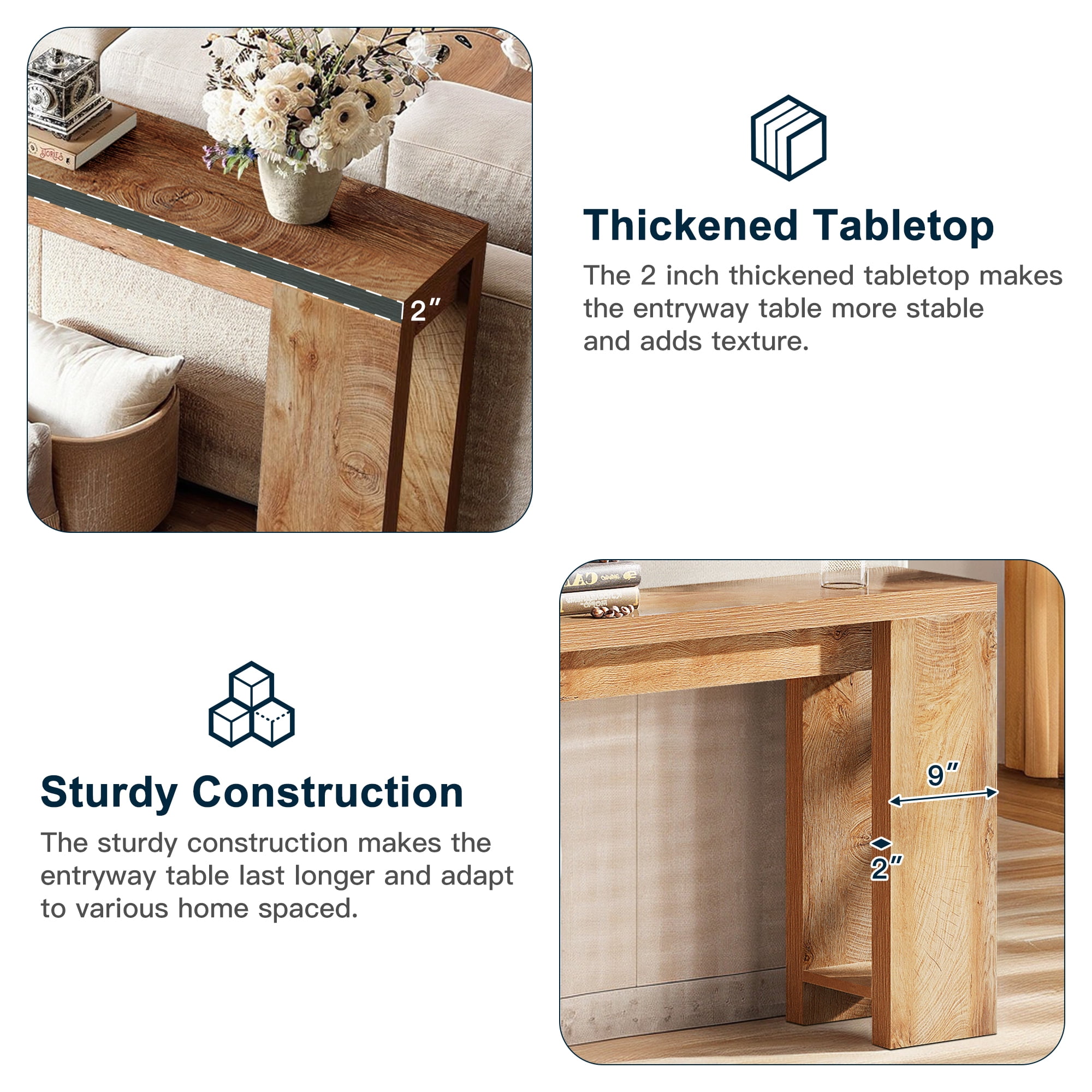 Demi Bonn 70.9" Wood Console Table, Farmhouse Sofa Table Entryway Table with Storage, Foyer Display Table, Brown