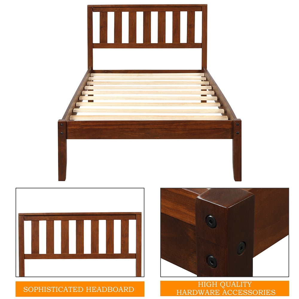 Bed Frame, Platform Beds with Headboard and Wood Slat Support, Twin/Walnut
