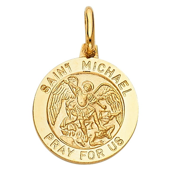 14k Yellow Gold Religious Saint Michael Charm Pendant (18mm x 15mm)
