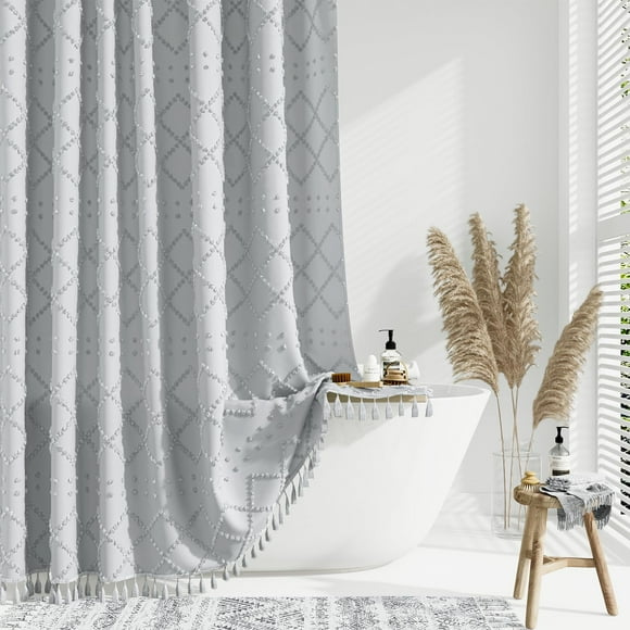 Dynamene 78 Inches Long Shower Curtain Boho Tufted Geometric Striped Tall Cloth Shower Curtains For Bathroom Decor Large Hotel Spa Luxury Shower Curtain Set With Hook Wrinkle Free Grey 72X78