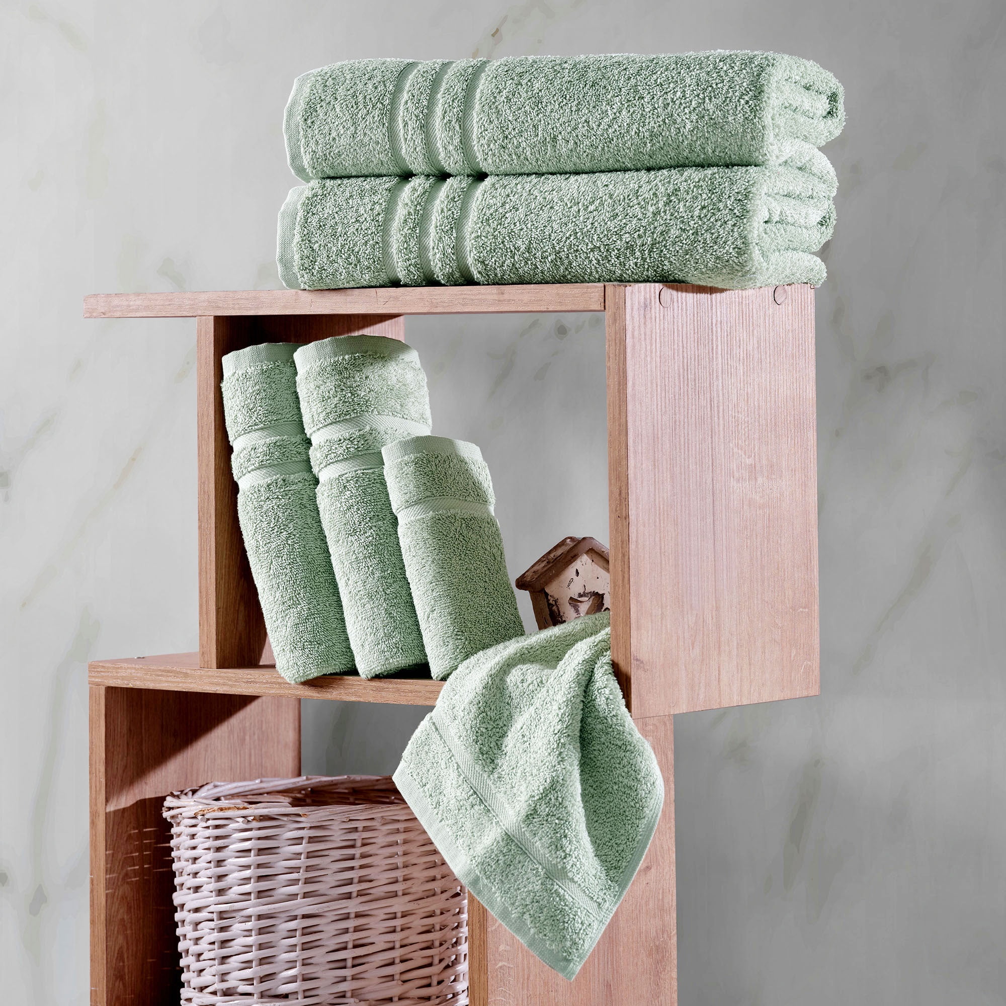 Hawmam Linen Light Green Bathroom Set - 12-Piece Towels - Includes 4 Bath Towels, 4 Hand Towels, 4 Washcloths - Soft, Fluffy, Quickdry, Luxury 100% Turkish Cotton, 600 GSM, Eco-Friendly, Hotel