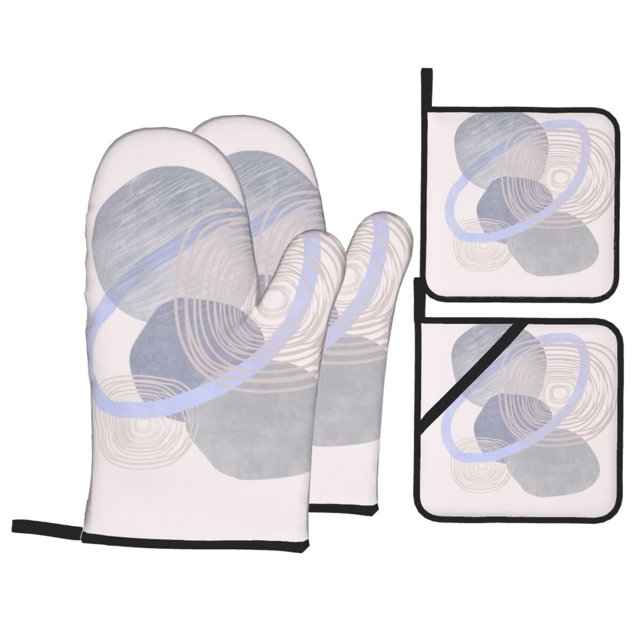 YFYANG Kits Mitaines et Porte-Pots 4 Pièces, Résistant à la Chaleur Bohemian Simple Round Kitchen Gant Mat pour la Cuisson et la Cuisson