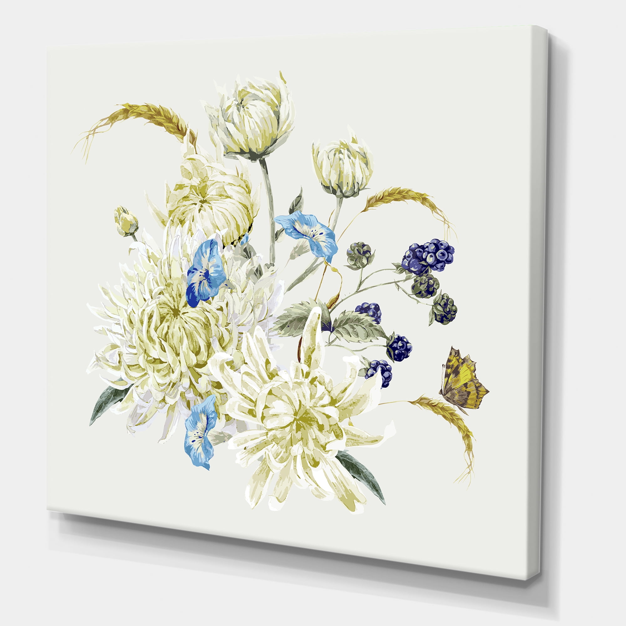 Designart ' Ancient Chrysanthemums With Bouquet II ' Traditional Canvas Wall Art Print