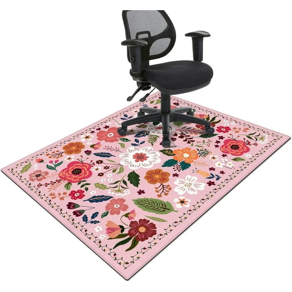 Office Chair Mat for Hardwood & Tile Floor,Boho Floral 60"x48" Office Computer Chair Mat for Rolling Chairs,Under Desk Non Slip Gaming Rug,Rubber Backing Large Low-Pile Carpet Protector Mat(Pink)
