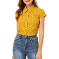 thumbnail image 5 of INSPIRE CHIC Women's Vintage Short Sleeve Tops Button Up Polka Dots Shirt XS Yellow, 5 of 7