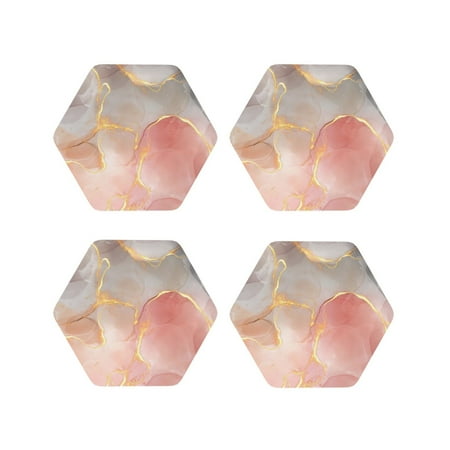 

Junzan Abstract Marble Texture Print Coasters for Drinks - Leather Coasters Set of 4 for Coffee Table for Housewarming/Kitchen/Bar/Decor-Hexagon