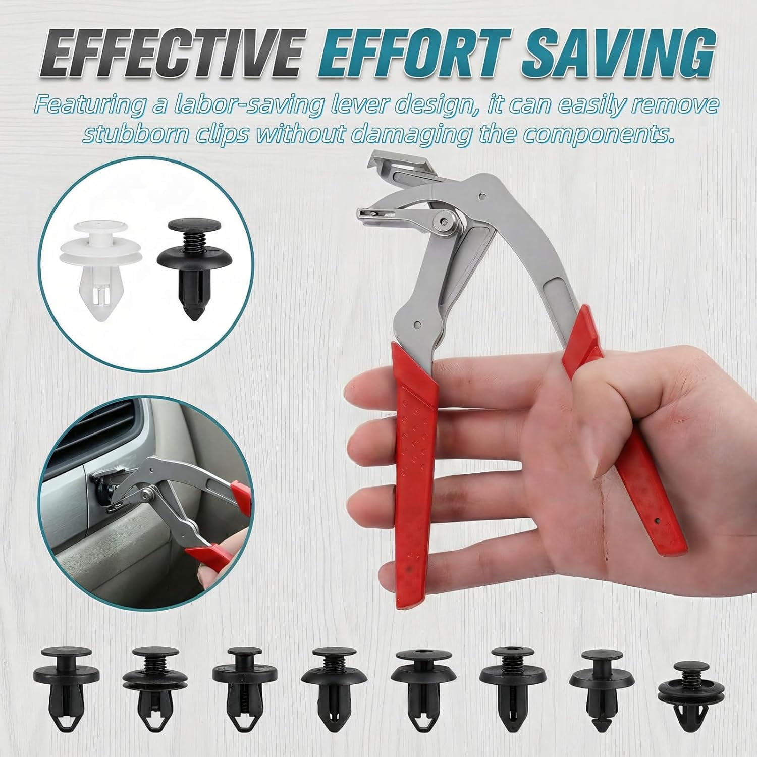 Car Clip Pliers & Trim Removal Tool, Spring-Loaded Fastener Rivet Remover for Auto Door Panels, Interior & Exterior Trim, Mechanic, Damage-Free Disassembly