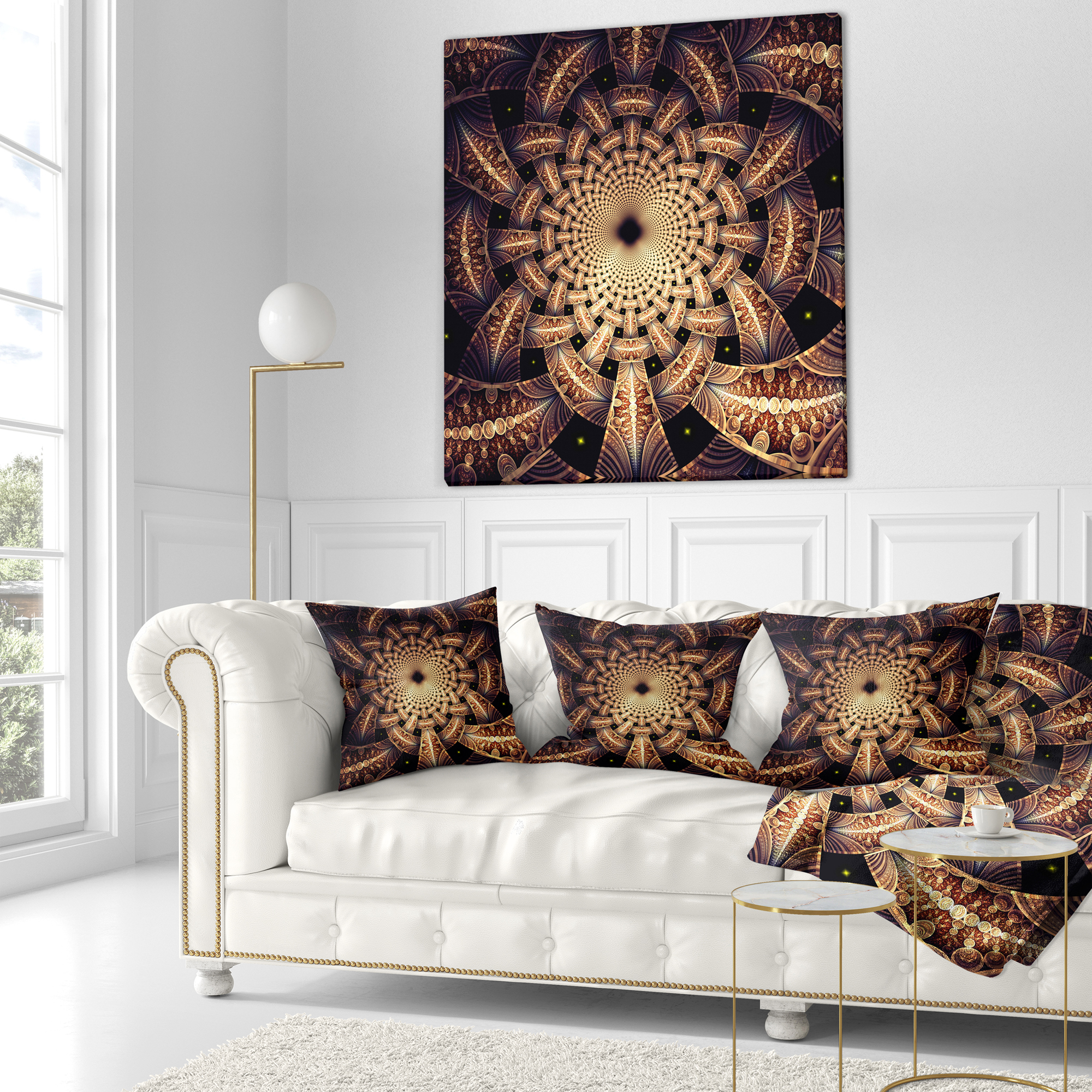 Designart Brown Symmetrical Fractal Flower Design - Floral Throw Pillow - 18x18