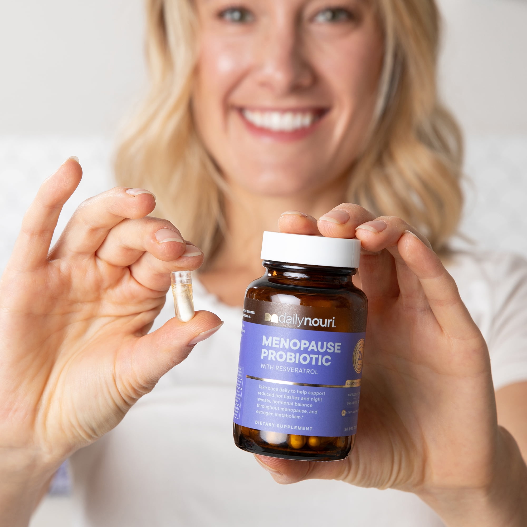 Nouri Menopause Health Probiotic with Omega and Resveratrol Vegan Capsules, 30 Day Supply
