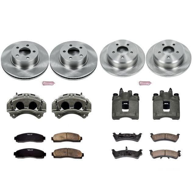 PowerStop Front and Rear Stock Replacement Brake Pad and Rotor Kit with Calipers Fits: FORD Select Models KCOE4357
