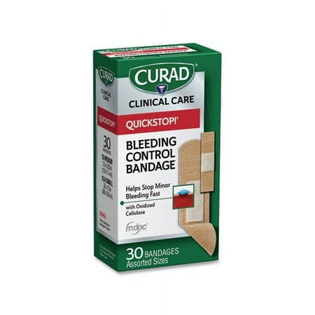 Curad Quickstop Instant Clotting Technology Flex-Fabric Bandages, Assorted, 30 Count