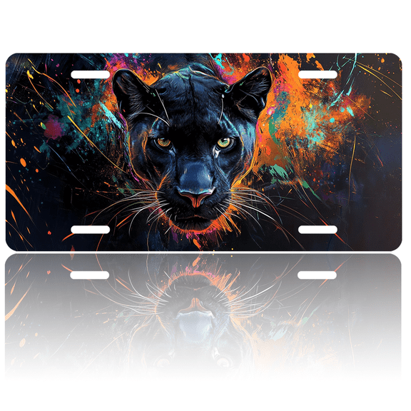 1 Pcs 2D Flat License Plate Covers & Frames, Black Panther For Decorative Front, Waterproof For Decoration Aluminum License Plate Covers & Frames Cover For Men Women, 12" X 6"