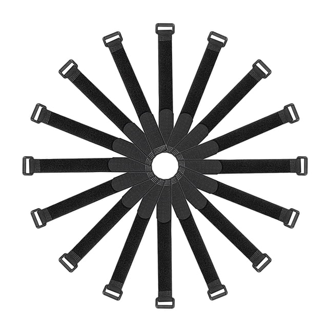 Uxcell 12" Envoltura de cable negra con gancho y bucle con hebilla, bridas reutilizables de 16 piezas