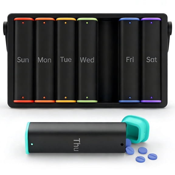 LAPTOM MAX  Weekly 2 Times a Day, Large 7 Day Pill Organizer with AM PM Compartments, Medicine Supplement Dispenser Rainbow for Travel